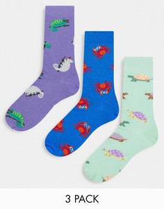 Набор из 3 пар носков до щиколотки с животными ASOS DESIGN-Разноцветный
