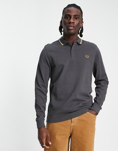 Серая футболка-поло с длинными рукавами и окантовкой Fred Perry-Серый