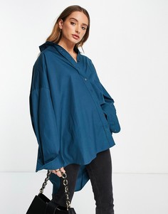 Бирюзовая oversized-рубашка из поплина Topshop-Голубой
