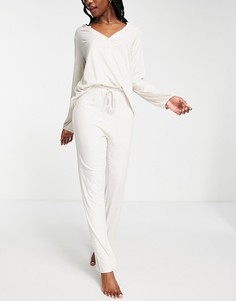 Кремовый пижамный комплект в рубчик Lindex-Белый