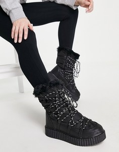 Черные зимние ботинки с подкладкой из искусственного меха Glamorous-Черный