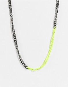 Ожерелье-цепочка с карабином цвета темного металла и желтого цвета WFTW-Серебристый