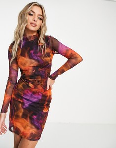Платье мини с абстрактным принтом и завязками сбоку I Saw It First-Разноцветный