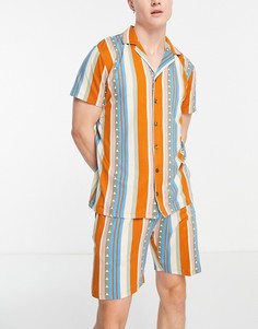 Пижамный комплект на пуговицах с принтом в полоску Chelsea Peers-Оранжевый цвет