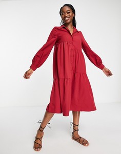 Свободное платье-рубашка миди Lola May-Красный