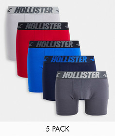 Комплект из 5 разноцветных боксеров-брифов с логотипом на поясе Hollister-Разноцветный