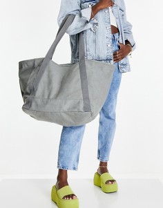 Черная парусиновая сумка-тоут в стиле oversized выбеленного цвета Topshop-Черный