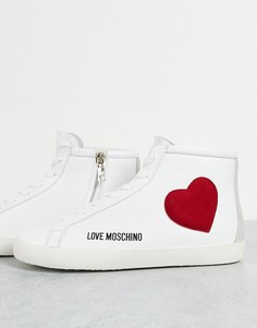 Белые высокие кроссовки с сердечком Love Moschino Free Love-Белый