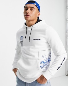 Худи белого цвета с логотипом по центру и на рукавах Hollister-Белый