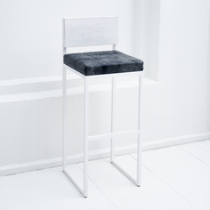 Барный стул шоколад в натуральной серой коже с белым металлом (archpole) белый 37x99x39 см.