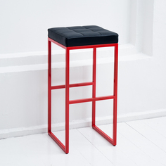 Барный табурет шоколад в натуральной черной коже (archpole) красный 37x76x37 см.