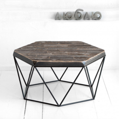 Журнальный стол гексагон из старой доски в сером цвете (archpole) серый 76x37x66 см.