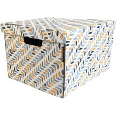 Складная коробка с крышкой "Листья", Д280 Ш370 В180, белый, желтый, голубой Без бренда