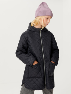 Стеганое пальто с капюшоном для девочек (черный, 134/ 9-10 YEARS) Sela