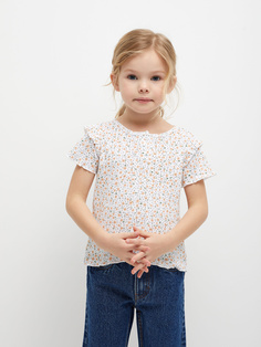 Трикотажная футболка с цветочным принтом для девочек (белый, 110) Sela