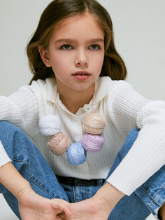 Кардиган с отложным воротником для девочек (белый, 152) Sela