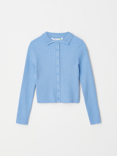 Кардиган с отложным воротником для девочек (голубой, 134) Sela