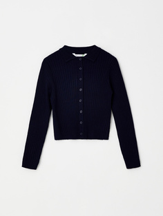 Кардиган с отложным воротником для девочек (синий, 140) Sela