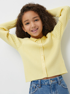 Кардиган с отложным воротником для девочек (желтый, 152) Sela