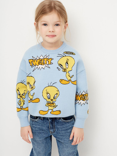 Вязаный джемпер с принтом Looney Tunes для девочек (голубой, 116/ 6-7 YEARS) Sela