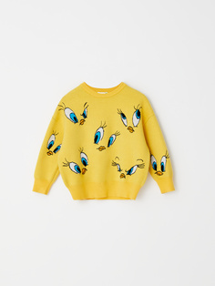 Вязаный джемпер с принтом Looney Tunes для девочек (желтый, 104/ 4-5 YEARS) Sela