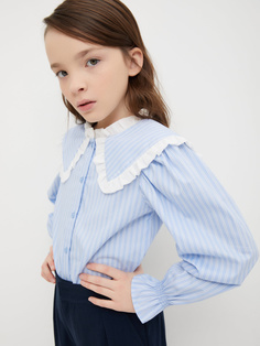 Блузка в полоску с фигурным воротником для девочек (голубой, 152) Sela