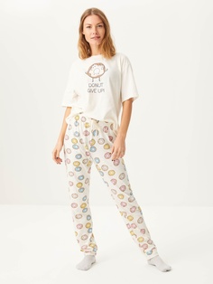 Пижама с принтом (бежевый, XL) Sela