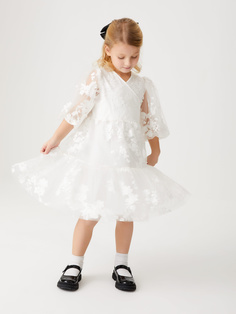 Ярусное платье с вышивкой для девочек (белый, 116) Sela
