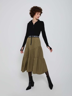 Нейлоновая юбка миди (зеленый, S) Sela