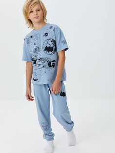 Трикотажная пижама с принтом для мальчиков (голубой, 122-128 (7-8 YEARS)) Sela