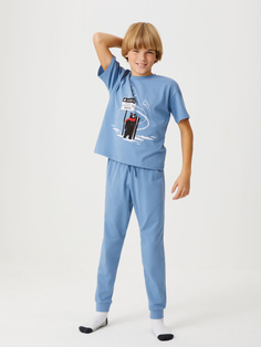 Трикотажная пижама с принтом для мальчиков (синий, 134-140 (9-10 YEARS)) Sela