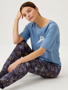 Трикотажная пижама с принтом (синий, S) Sela