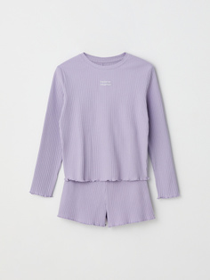 Трикотажная пижама в рубчик для девочек (фиолетовый, 122-128) Sela