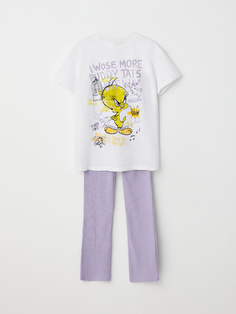 Пижама с ярким принтом Looney Tunes для девочек (белый, 122-128) Sela
