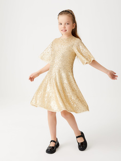Платье с пайетками для девочек (золото, 152/ 12-13 YEARS) Sela