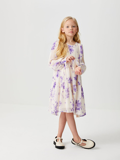Ярусное платье с цветочным принтом для девочек (фиолетовый, 152/ 12-13 YEARS) Sela