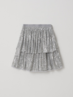 Ярусная юбка с пайетками для девочек (серебро, 146) Sela