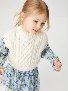 Укороченный вязаный жилет для девочек (белый, 104/ 4-5 YEARS) Sela