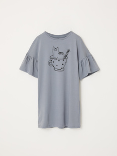 Ночная сорочка с принтом для девочек (серый, 134-140) Sela
