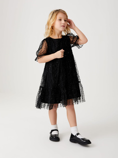 Платье с вышивкой для девочек (черный, 110) Sela