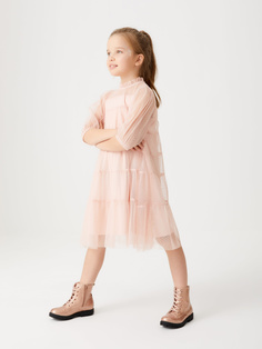 Ярусное платье в горошек для девочек (розовый, 92) Sela