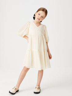 Ярусное платье с вышивкой плюмети для девочек (белый, 146/ 11-12 YEARS) Sela