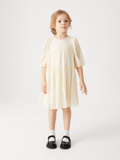 Ярусное платье с вышивкой плюмети для девочек (белый, 98) Sela