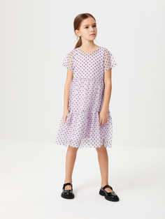 Ярусное платье в горошек для девочек (фиолетовый, 146) Sela