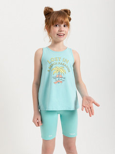 Майка с принтом для девочек (бирюзовый, 152/ 12-13 YEARS) Sela