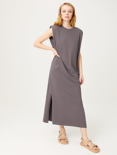 Длинное платье-футболка с подплечниками (серый, XS) Sela