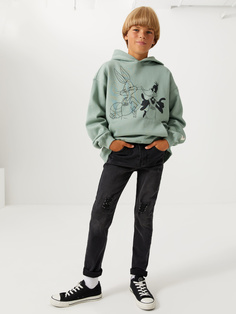 Рваные джинсы Slim fit для мальчиков (серый, 152) Sela