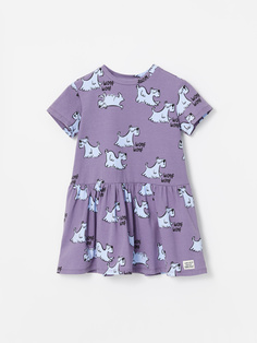 Трикотажное платье с принтом для девочек (фиолетовый, 122/ 7-8 YEARS) Sela
