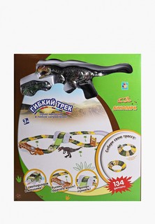 Конструктор 1Toy Гибкий трек "Динопарк" 134 дет, туннель, ворота, мост, шарик, 1 бол. динозавр, 1 маш. с 5 ламп.