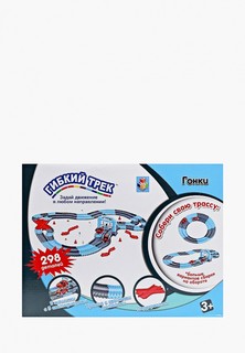 Конструктор 1Toy Гибкий трек "Гонки" 298 дет, финишные ворота, перекресток, дорожные знаки, 2 машинки свет, в кор. 41,5*32*10см